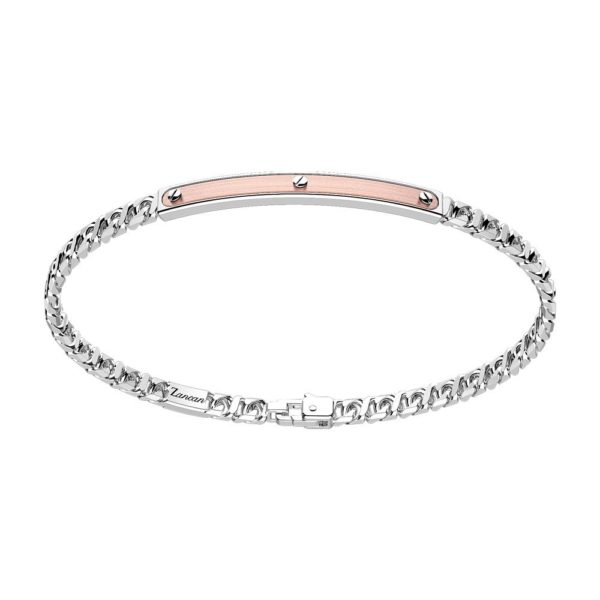 Bracciale a grumetta Zancan in argento con targa ed inserti in oro rosa