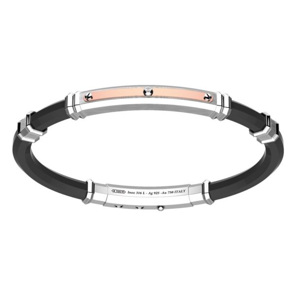 Bracciale Zancan in silicone nero con targa in argento e dettagli in oro rosa